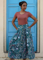 Cora Skirt Verdure aqua pink floral print 100% cotton