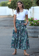 Cora Verdure 100% cotton aqua skirt with pockets | Karma East Australia