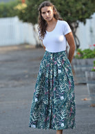 Cora Verdure cotton mid length skirt with pockets and belt loops