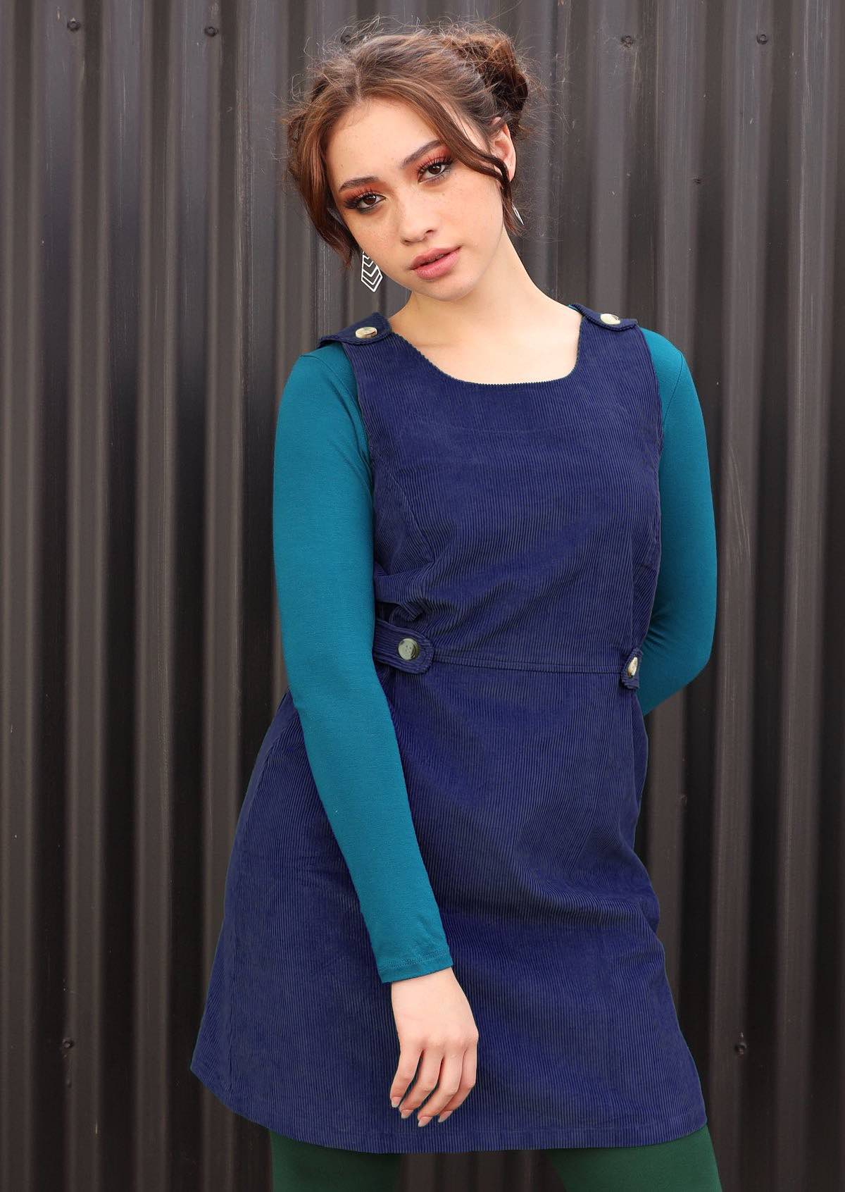 Navy cord hot sale dungaree dress