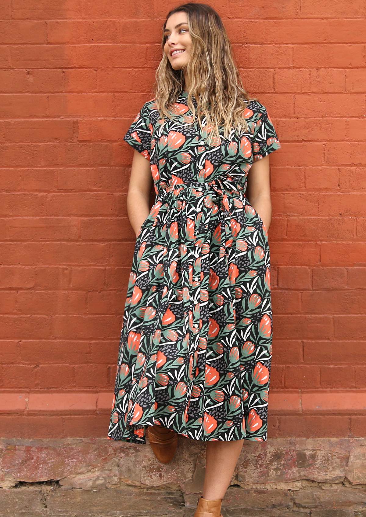 Short Sleeve Cotton Dresses, Short Sleeve Midi Dresses - Karma East