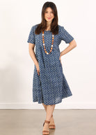 T-shirt sleeve cotton dress with empire waistline and gathers under the bust