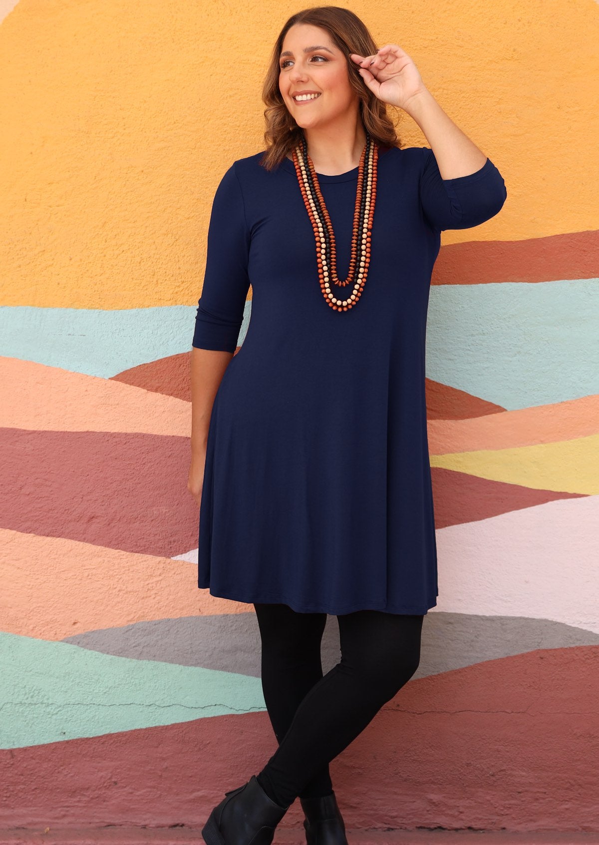 Navy blue sale dress with leggings