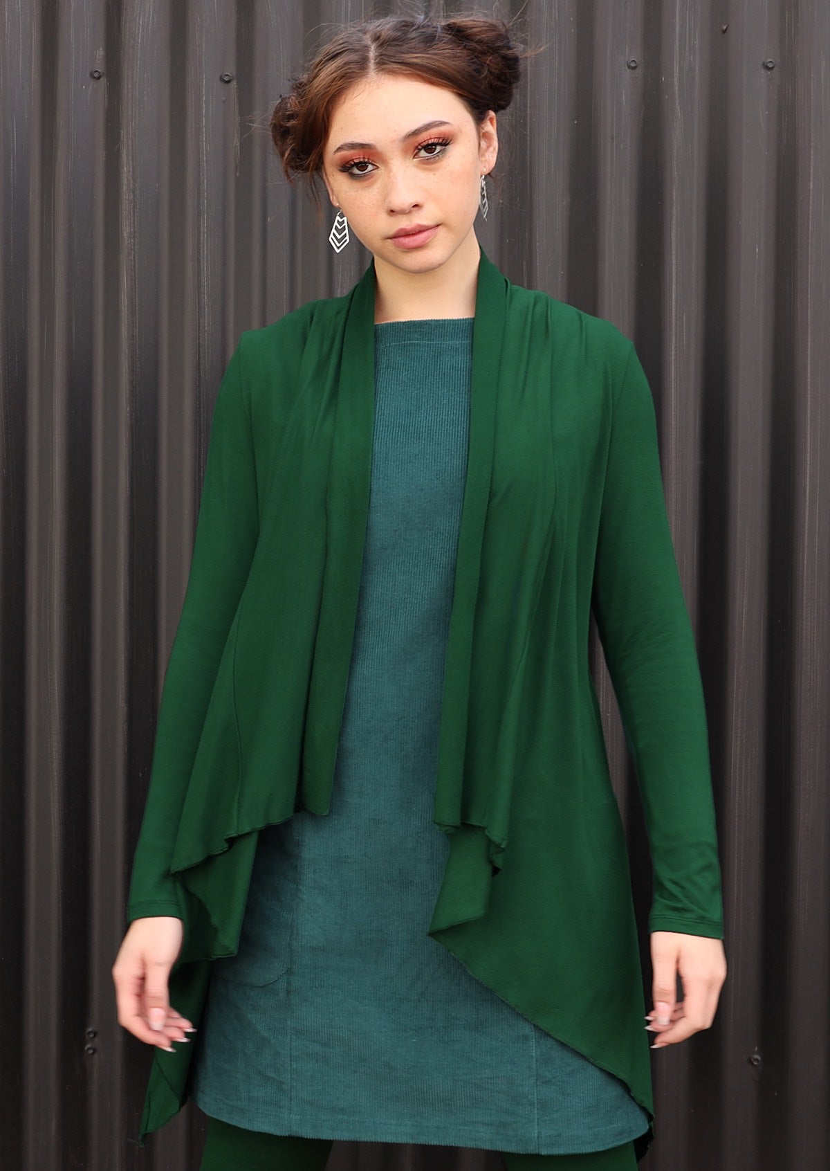 Irregular Hem Stretch Cardi Forest Green S M 8 12