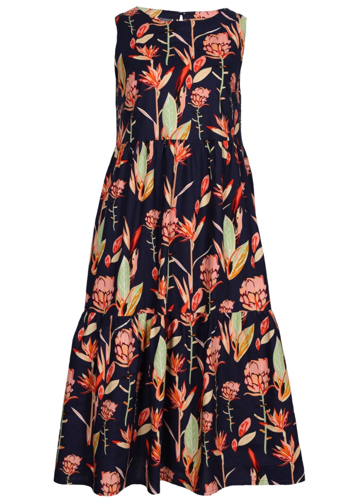 Sleeveless, Tiered Cotton Printed Dress